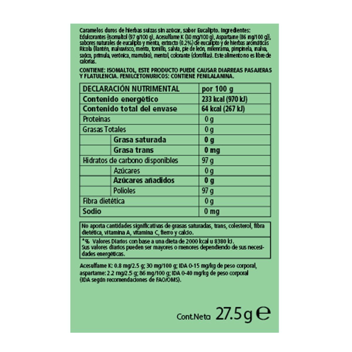 Ricola Eucalipto Sin Az&uacute;car 27.5g image number null