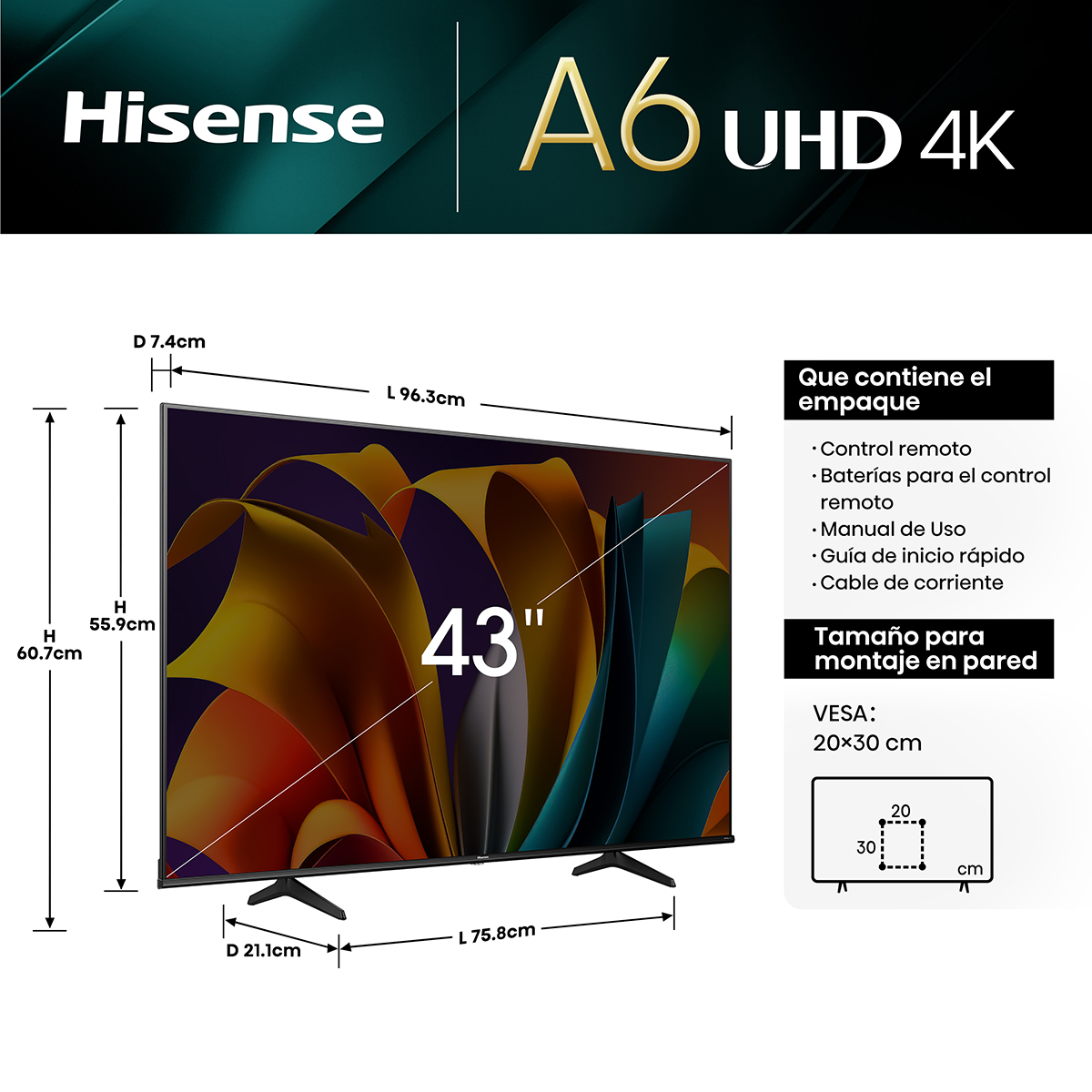 Pantalla Hisense 43 Pulgadas Google TV 4K 43A6N image number null