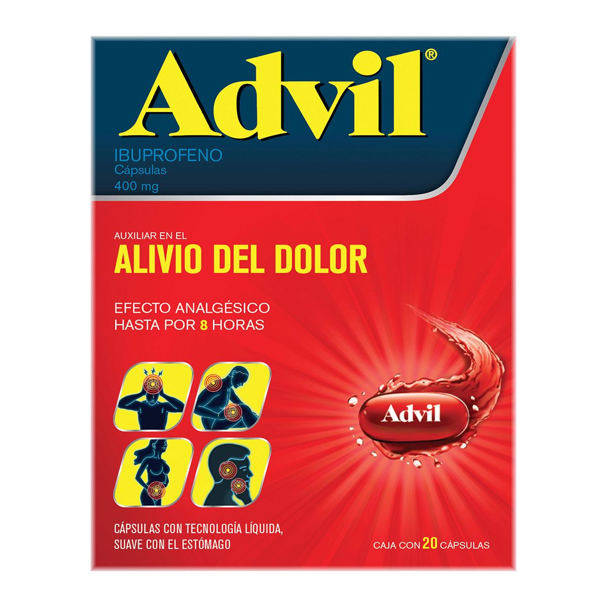 Analgésico Advil 400 mg Dolores Moderados a Fuertes Caja con 20 cápsulas image number null