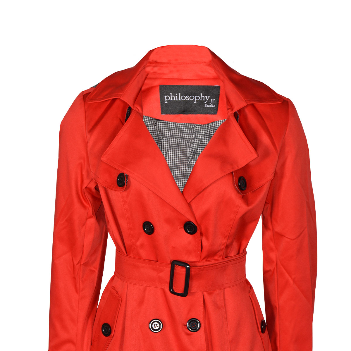 Gabardina Lisa con Cintur&oacute;n y Capucha Philosophy Talla Grande para Mujer image number null