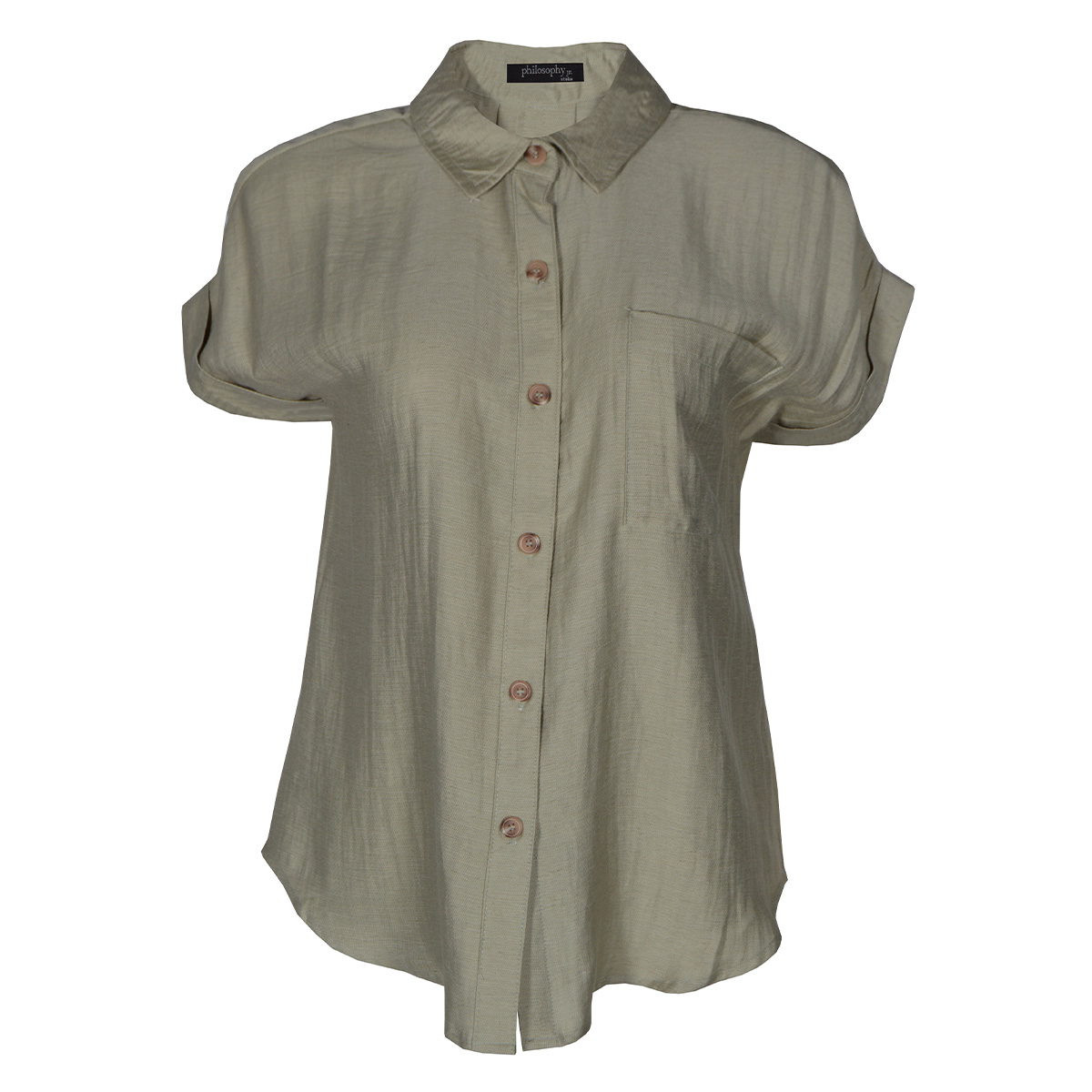 Blusa Camisera con Bolsillo Philosophy Talla Grande Color Verde Claro para Mujer image number null