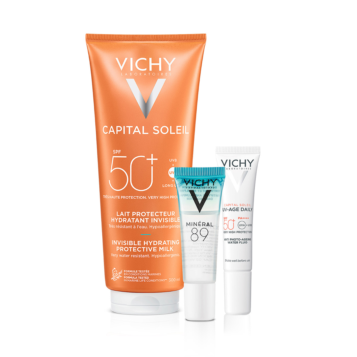 Vichy Capital Soleil FPS 50 Protector Solar Familiar + Vichy Capital Soleil UV-Age Daily FPS 50 + Mineral 89 Booster image number null