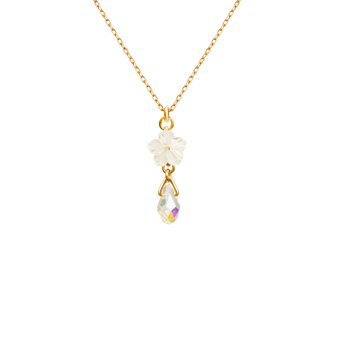 Collar Flor de Madre Perla con Cristal Briolette Aurora Boreal Carre image number null