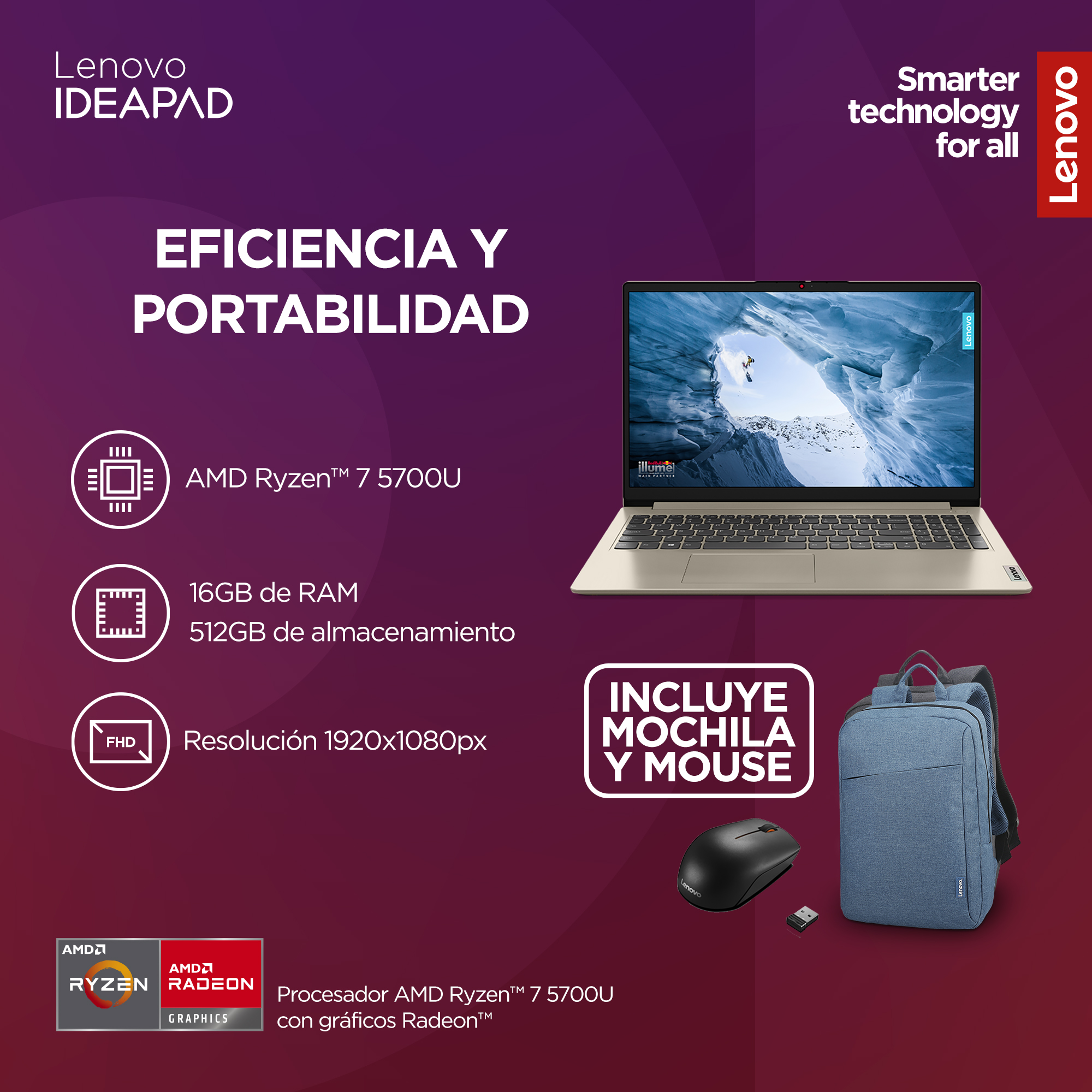 Laptop Lenovo Ideapad 1 Ryzen 7 16 GB RAM 512 GB image number null