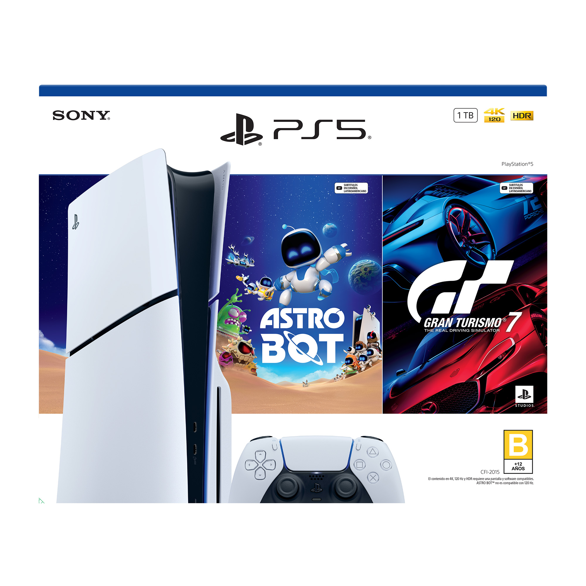 Consola PlayStation 5 con Astro Bot y Gran Turismo 7 image number null