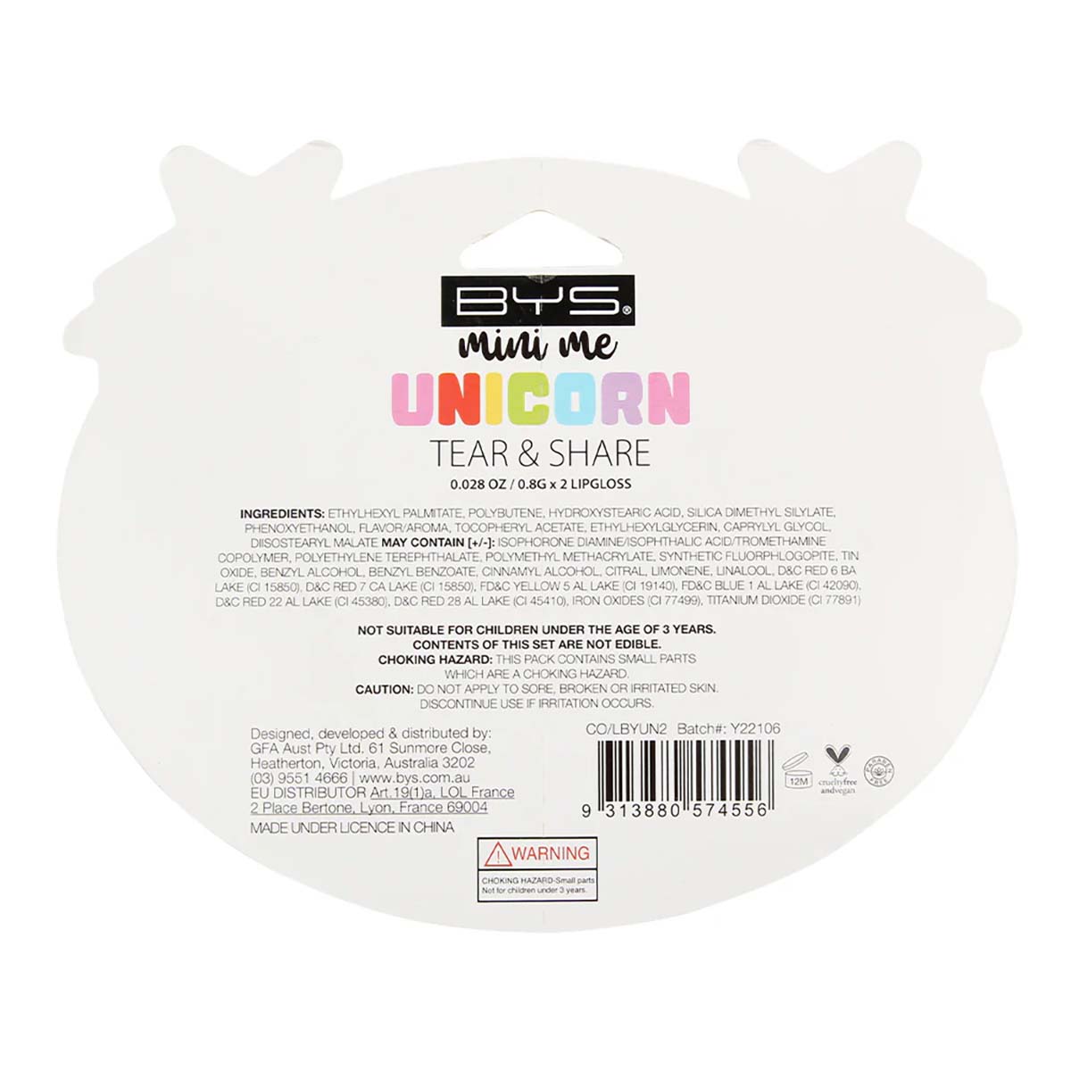 Gloss para Labios 2 Piezas Unicorn Bys Mini Me image number null