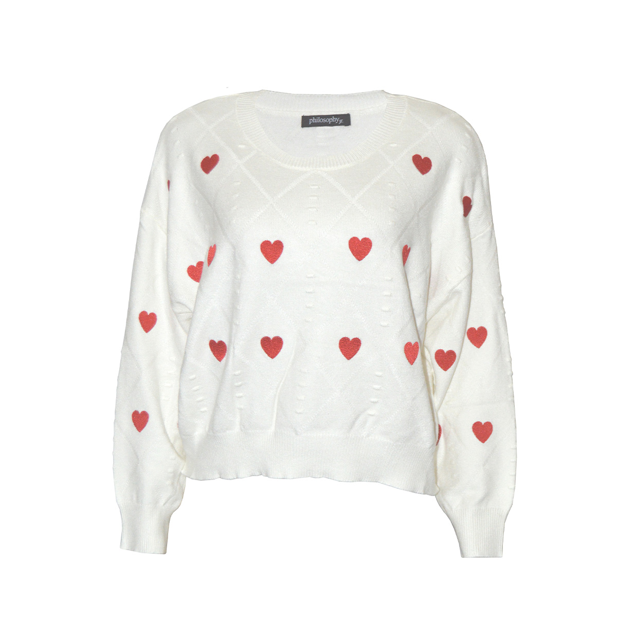 Su&eacute;ter Bordado con Corazones Philosophy Talla Mediana para Mujer image number null