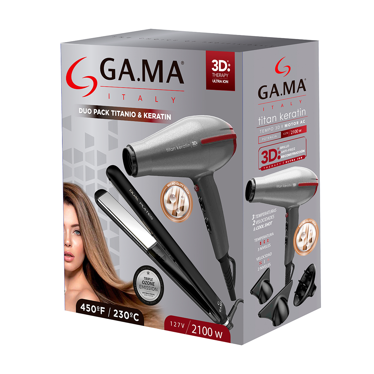 Duopack Secadora y Alaciadora Tempo 3D y Cp14 Dual Plates Gama Italy image number null