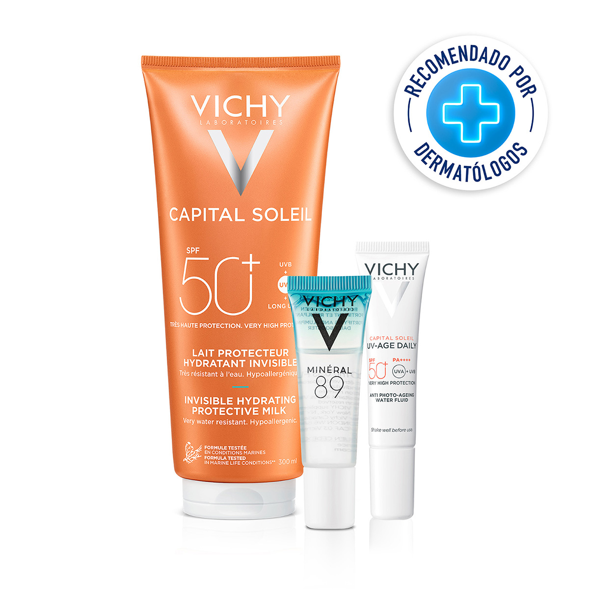 Vichy Capital Soleil FPS 50 Protector Solar Familiar + Vichy Capital Soleil UV-Age Daily FPS 50 + Mineral 89 Booster image number null