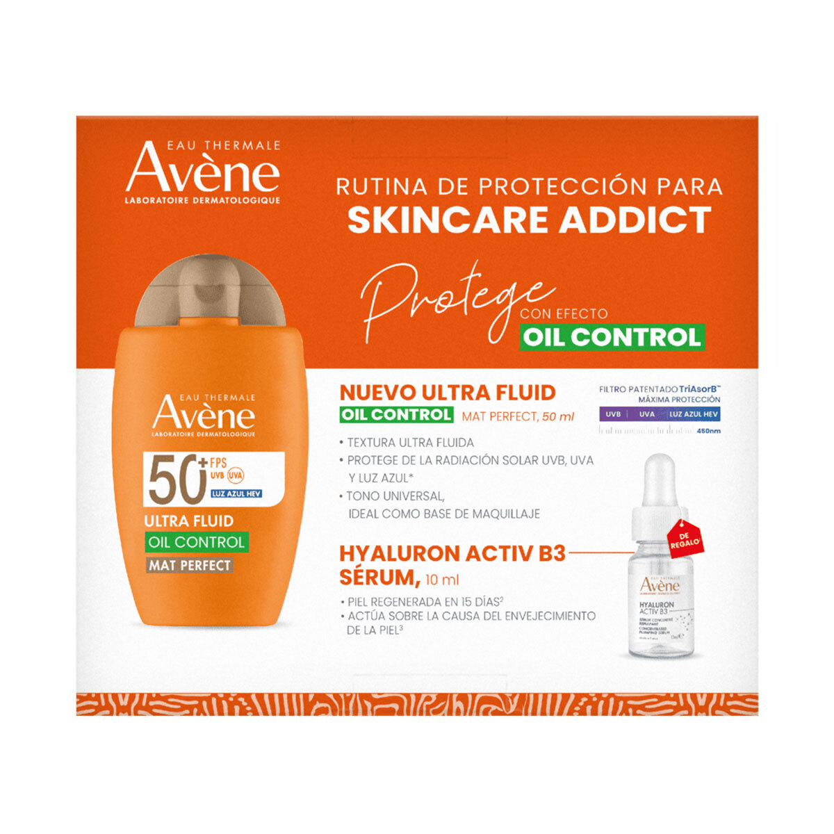 Avène Kit Protector Solar Ultra Fluid Oil Control Mat Perfect 50ml + Hyaluron Activ B3 Sérum Redensificante 10ml image number null