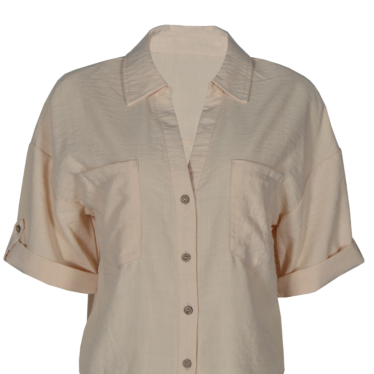 Blusa Camisera Lisa con Bolsillos Philosophy Talla Mediana Color Cafe Claro para Mujer image number null