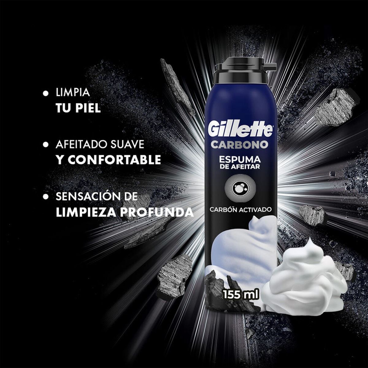 Gillette Carbono Espuma de Afeitar con Carbón Activado 155 ml image number null