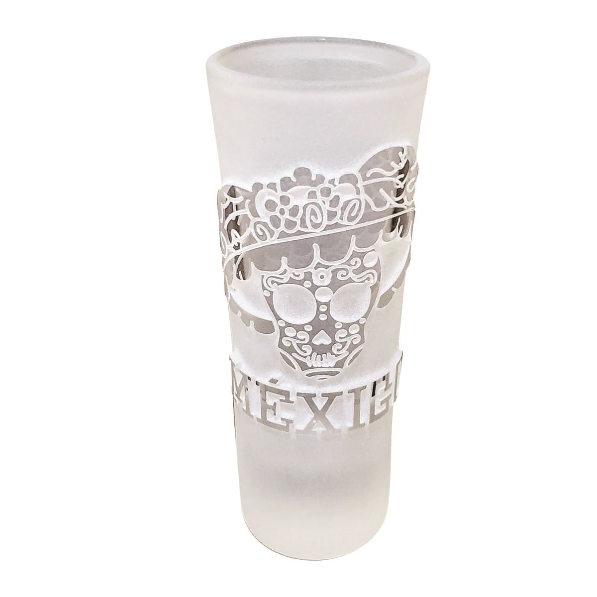 Vaso Tequilero Cristal Dise&ntilde;o Artesanal Grabado Calavera 2oz image number null