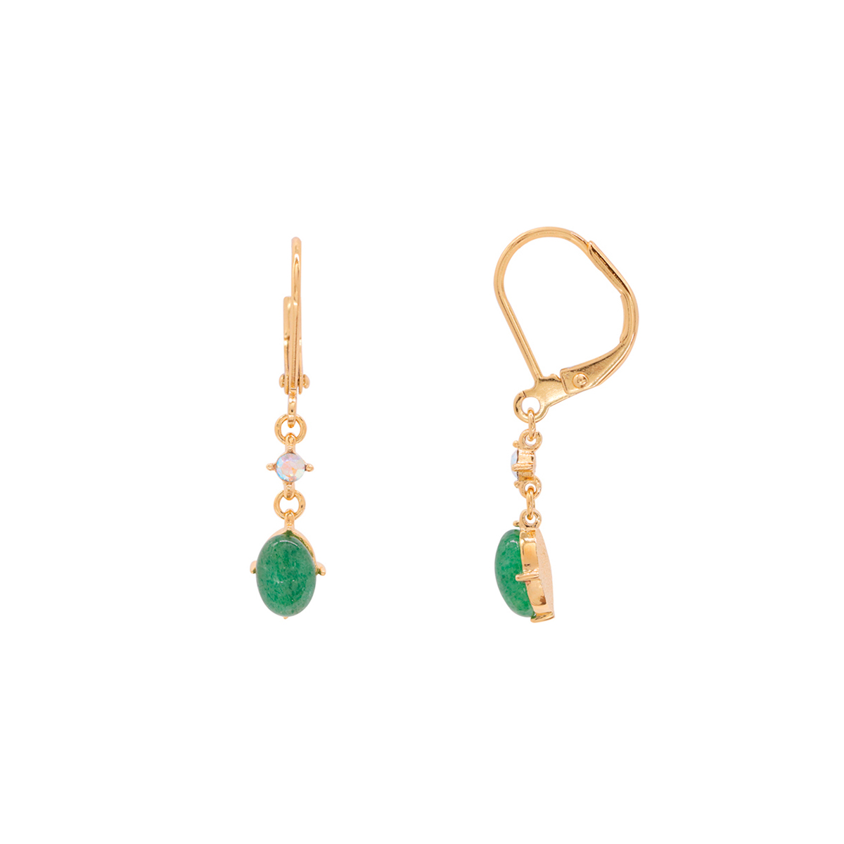 Aretes en dorado con cristales facetados ab y piedra aventurine Emanuel Ungaro image number null