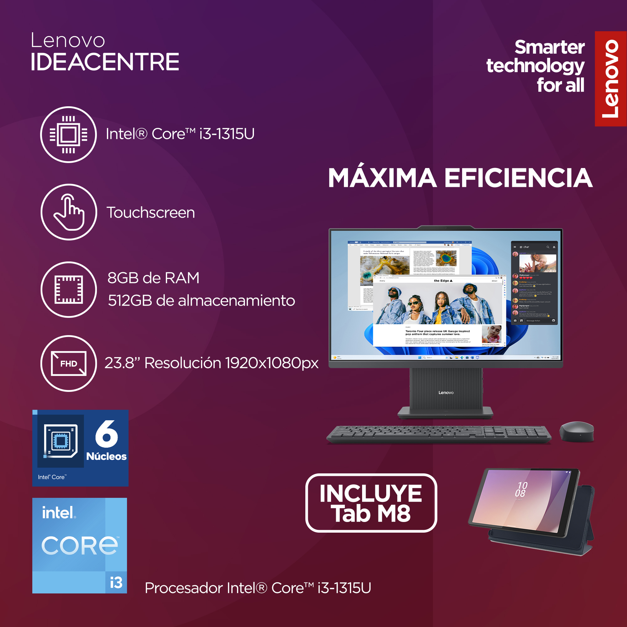 Bundle Desktop All In One Lenovo IdeaCentre Intel Core i3 Touch 8 GB RAM 512 GB SSD + Lenovo Tab M8 4th Gen image number null