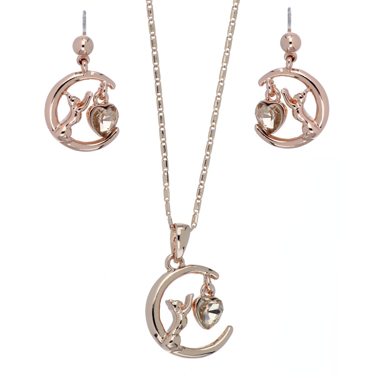 Juego Arete y Dije Gatito con Corazón Lt. Peach Acabado en Chapado Oro Rosa Camilla image number null