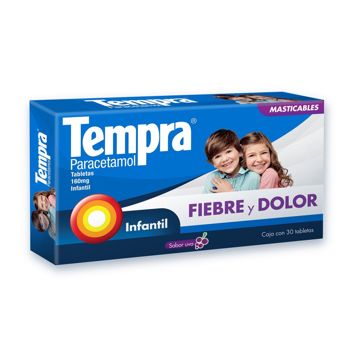 Tempra 30 tabletas Masticables sabor Uva 160 mg image number null