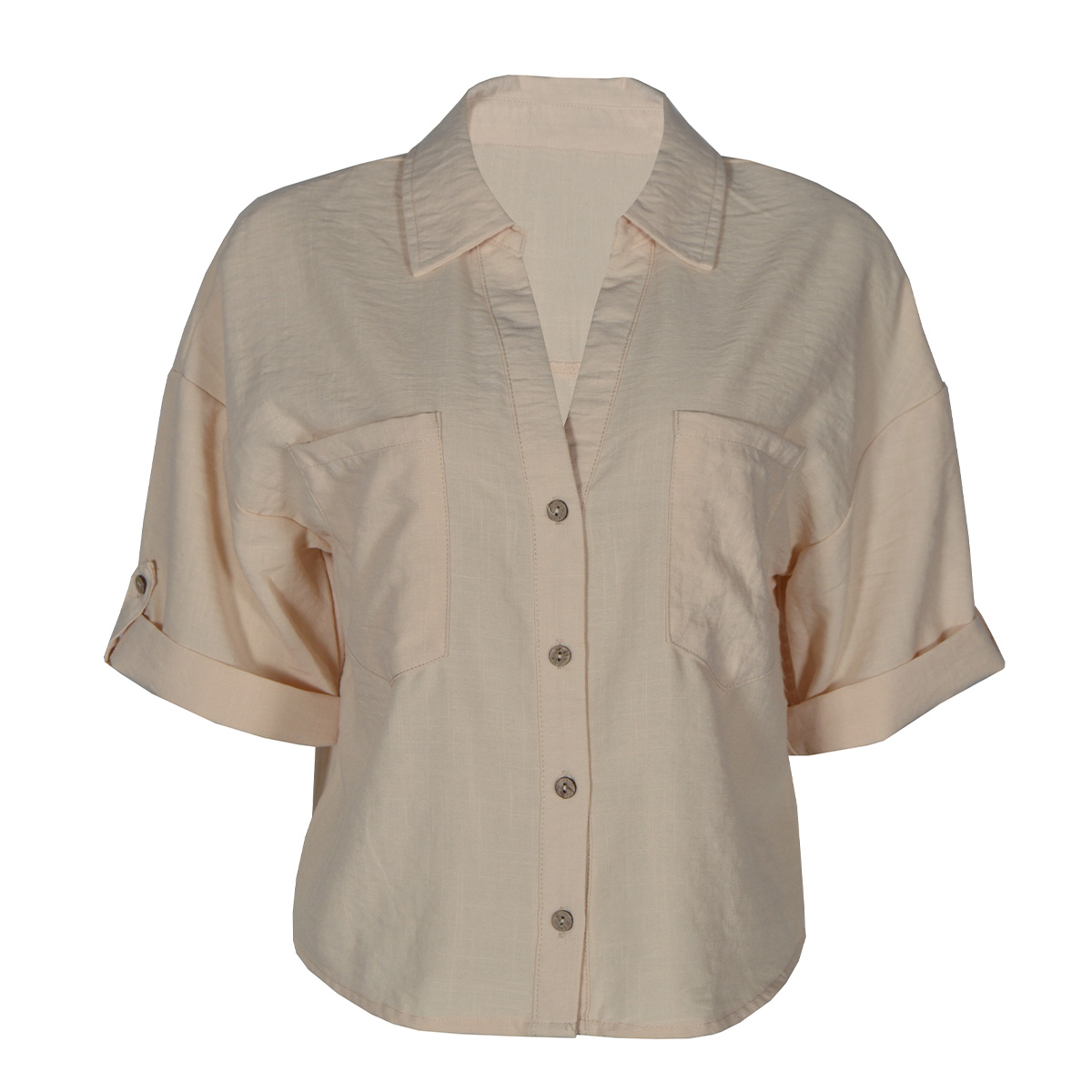 Blusa Camisera Lisa con Bolsillos Philosophy Talla Mediana Color Cafe Claro para Mujer image number null