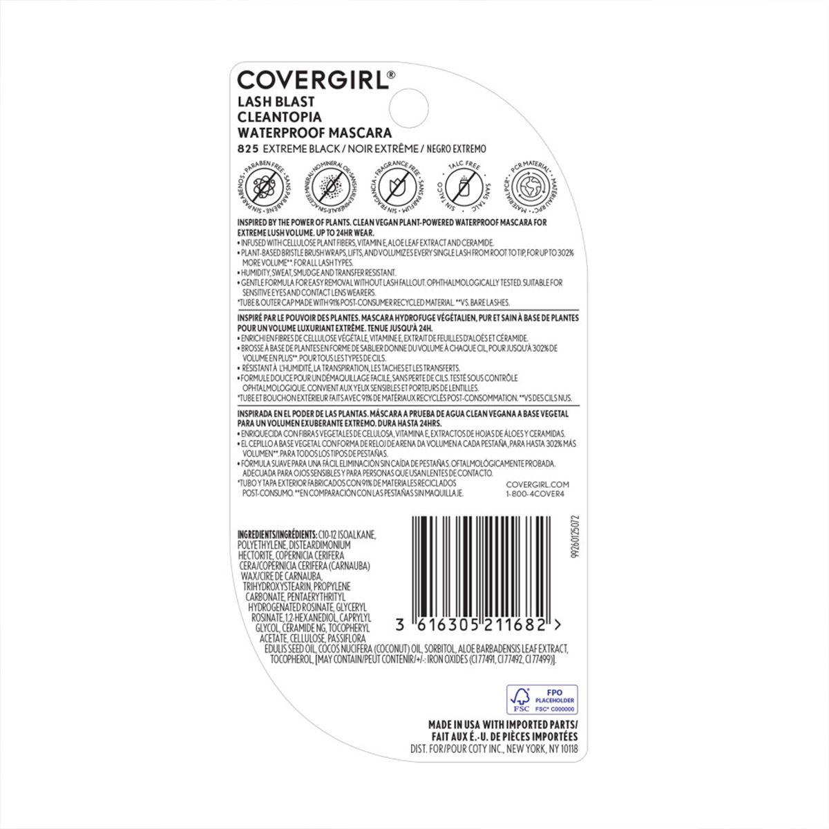 M&aacute;scara para Pesta&ntilde;as Lash Blast Cleantopia Extreme Black Covergirl image number null