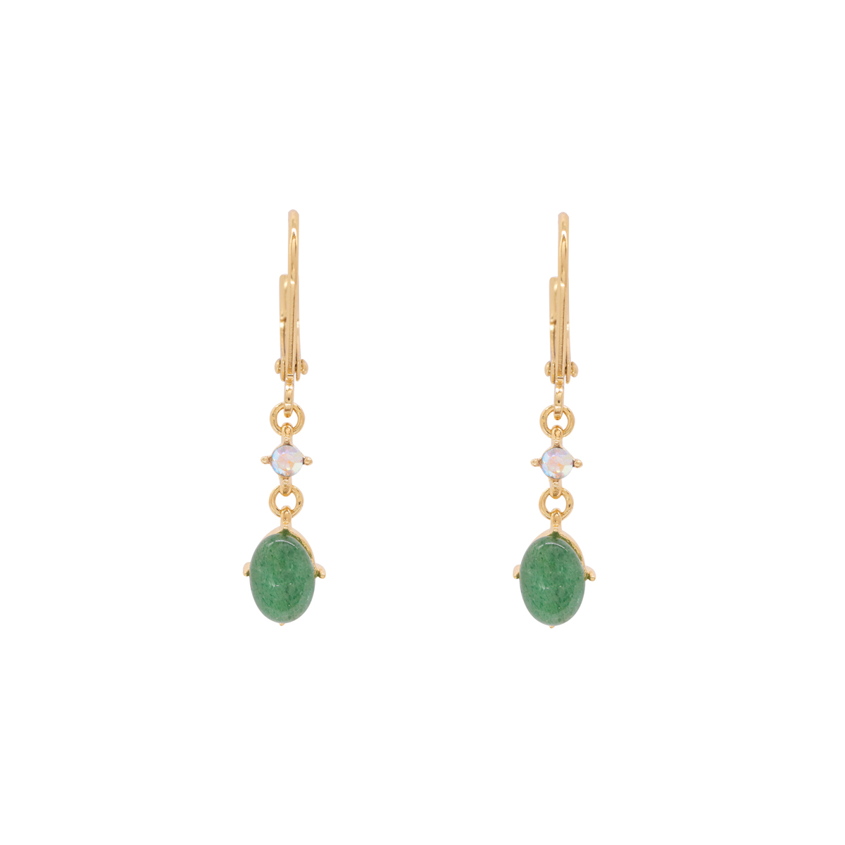 Aretes en dorado con cristales facetados ab y piedra aventurine Emanuel Ungaro image number null