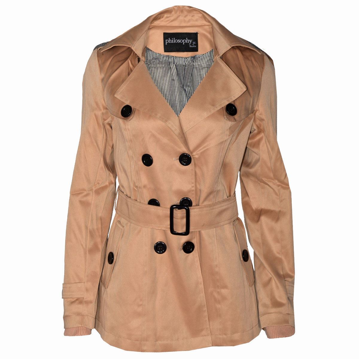 Gabardina Philosophy con cinturón para mujer talla chica image number null