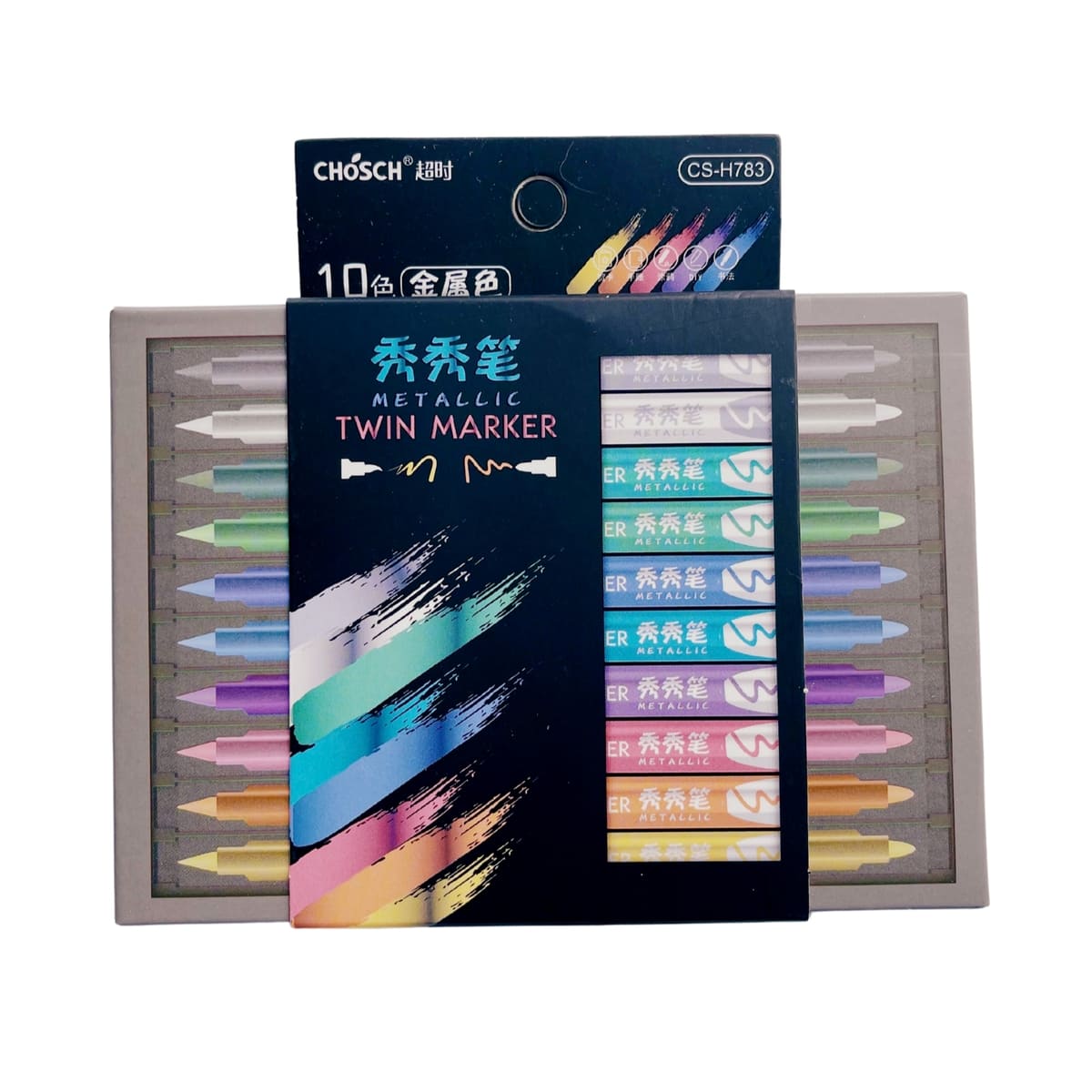 Set 10 Plumones Metálicos Doble Punta Pincel Monami image number null