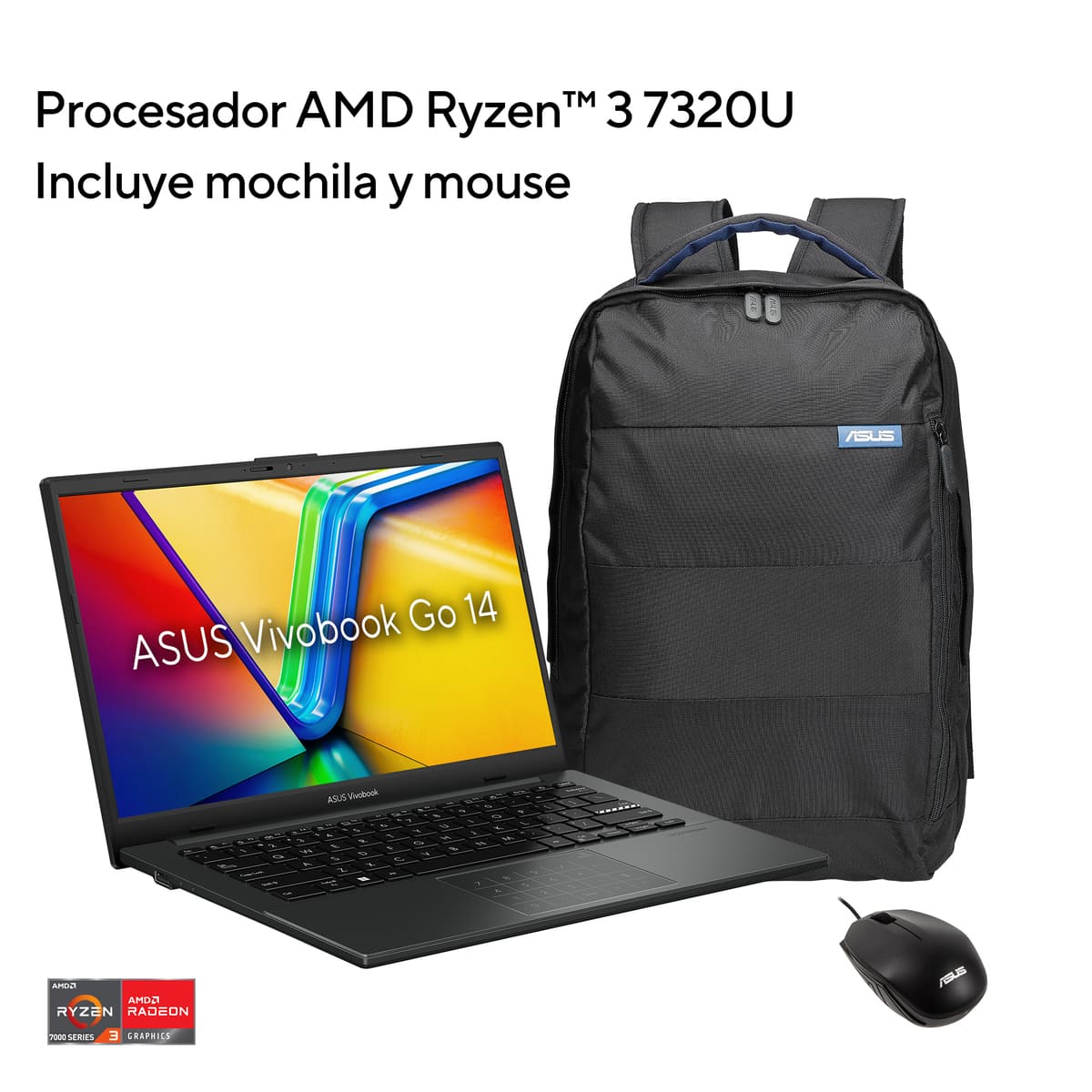 Laptop Asus Vivobook 14 Pulgadas L1404FA-NK286W RYZEN 3-7320U 8G 512SSD + Mochila y Mouse image number null