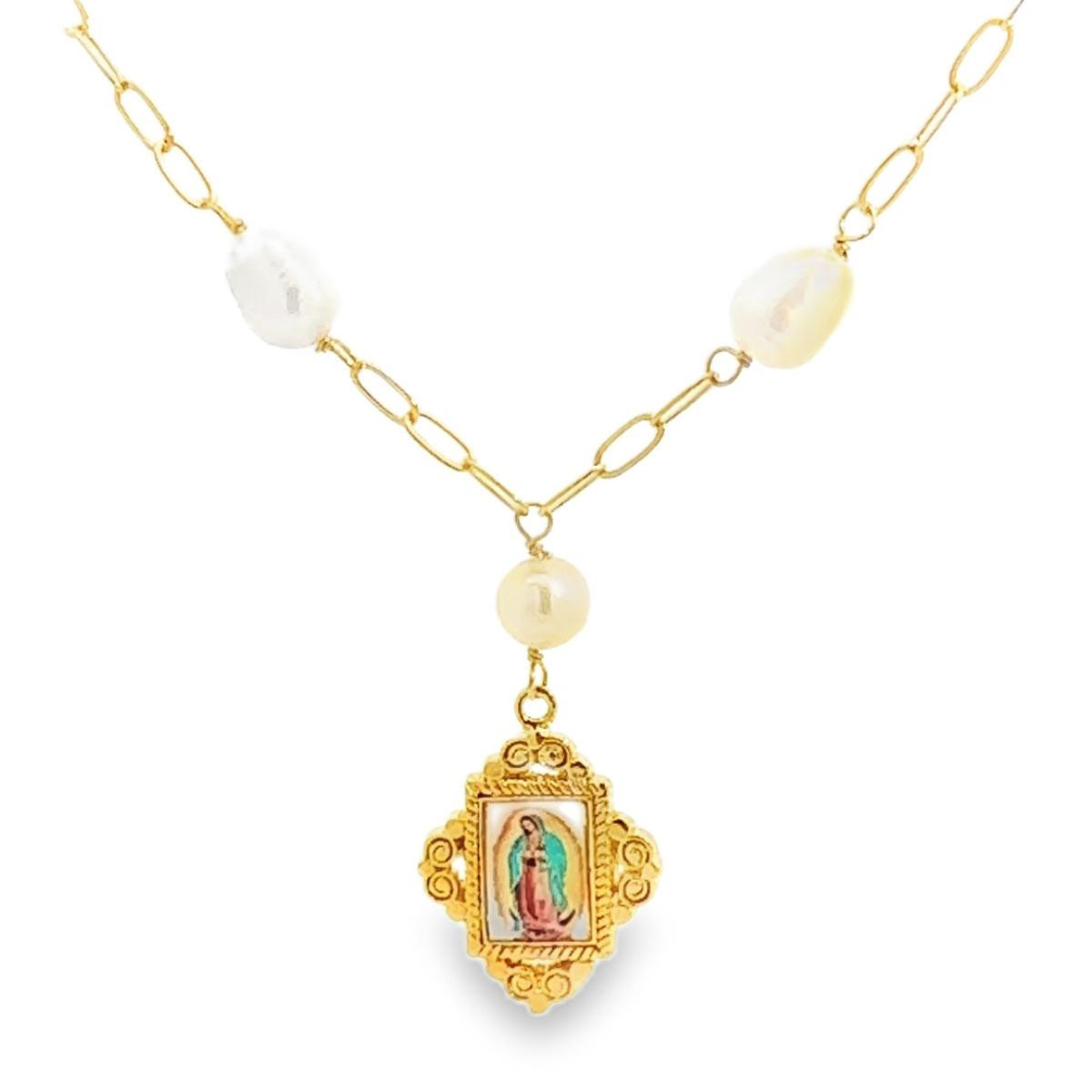 Collar Con Perla Medalla De La Virgen Guadalupe Antigua Ablime image number null