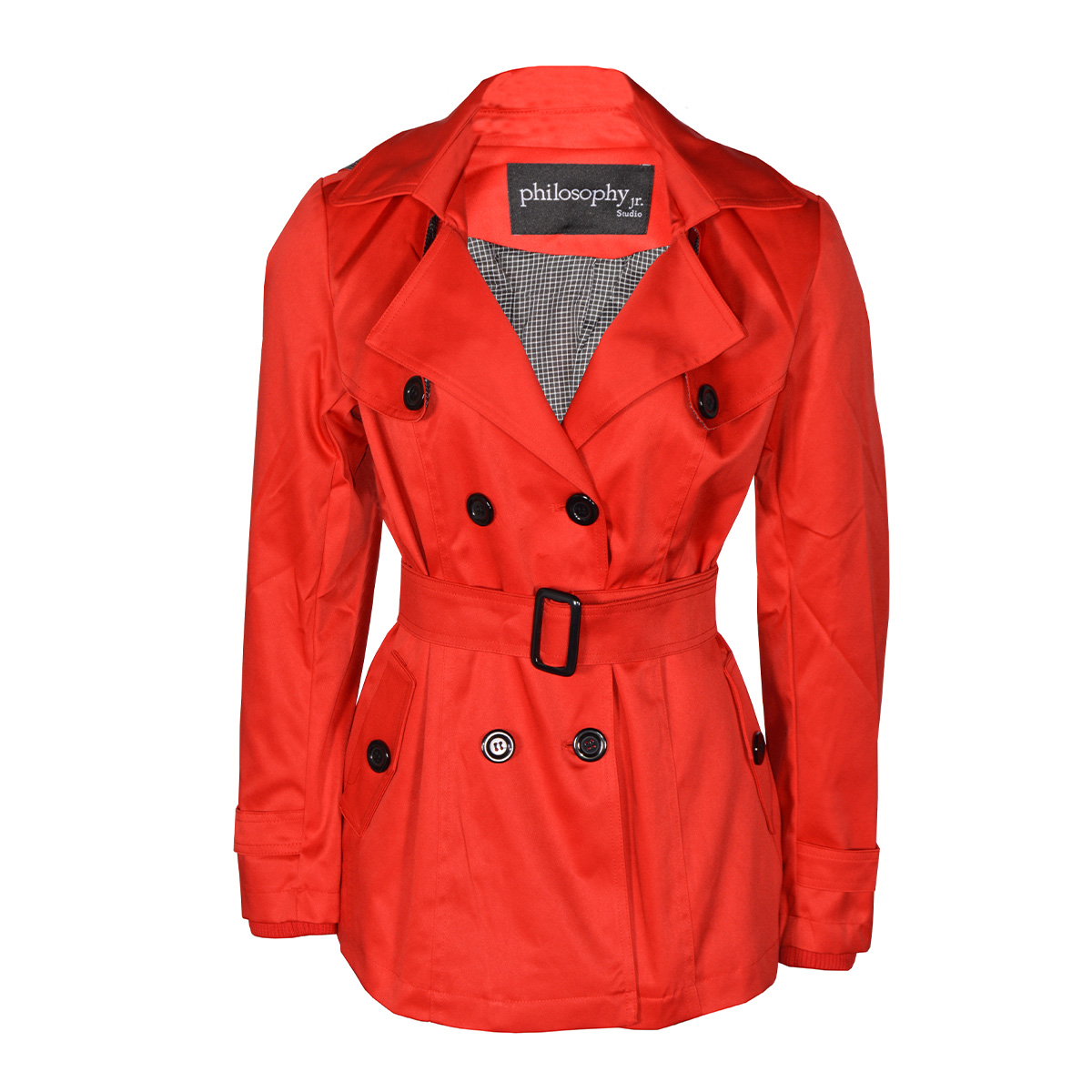 Gabardina Lisa con Cintur&oacute;n y Capucha Philosophy Talla Grande para Mujer image number null