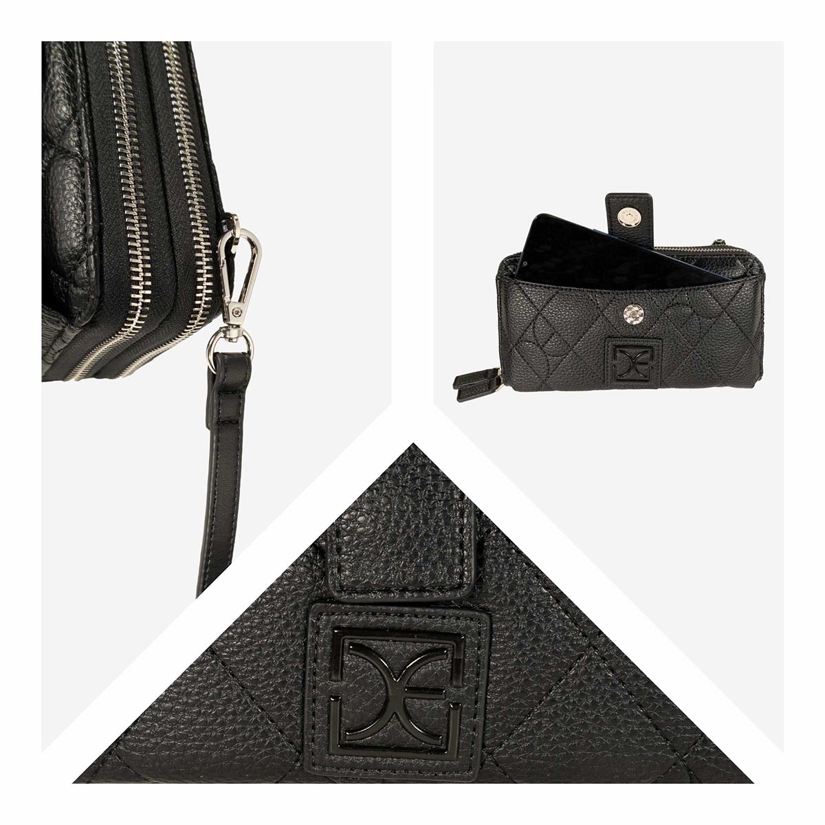 Billetera Cierre Doble Cloe Negra para Mujer image number null