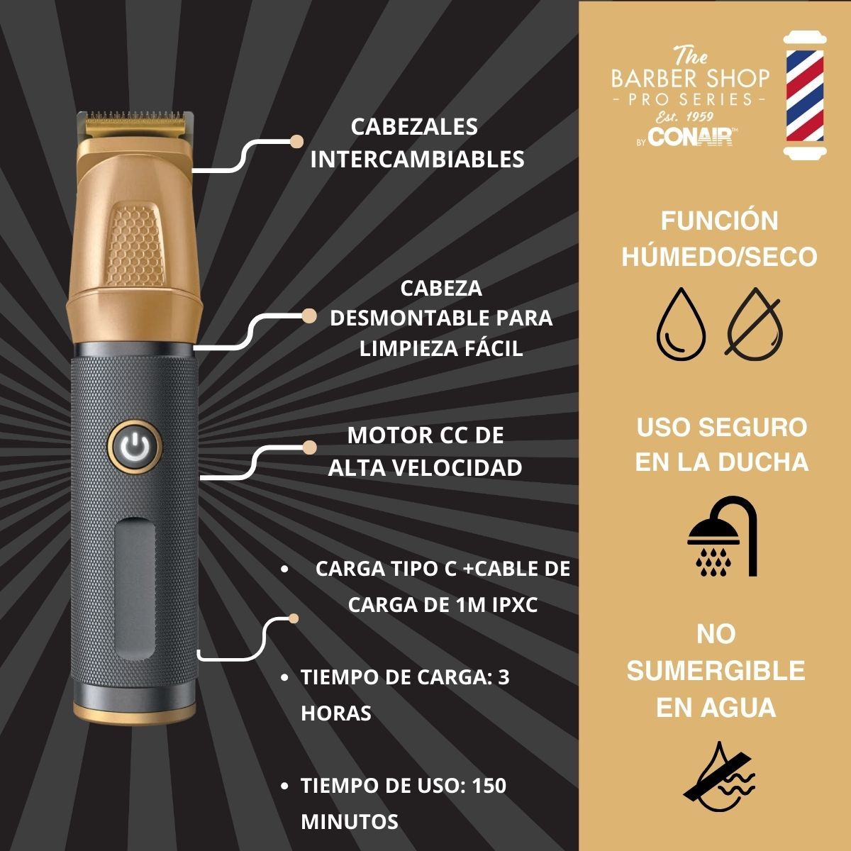 Recortadora Bater&iacute;a De Litio Metal Series Conair image number null