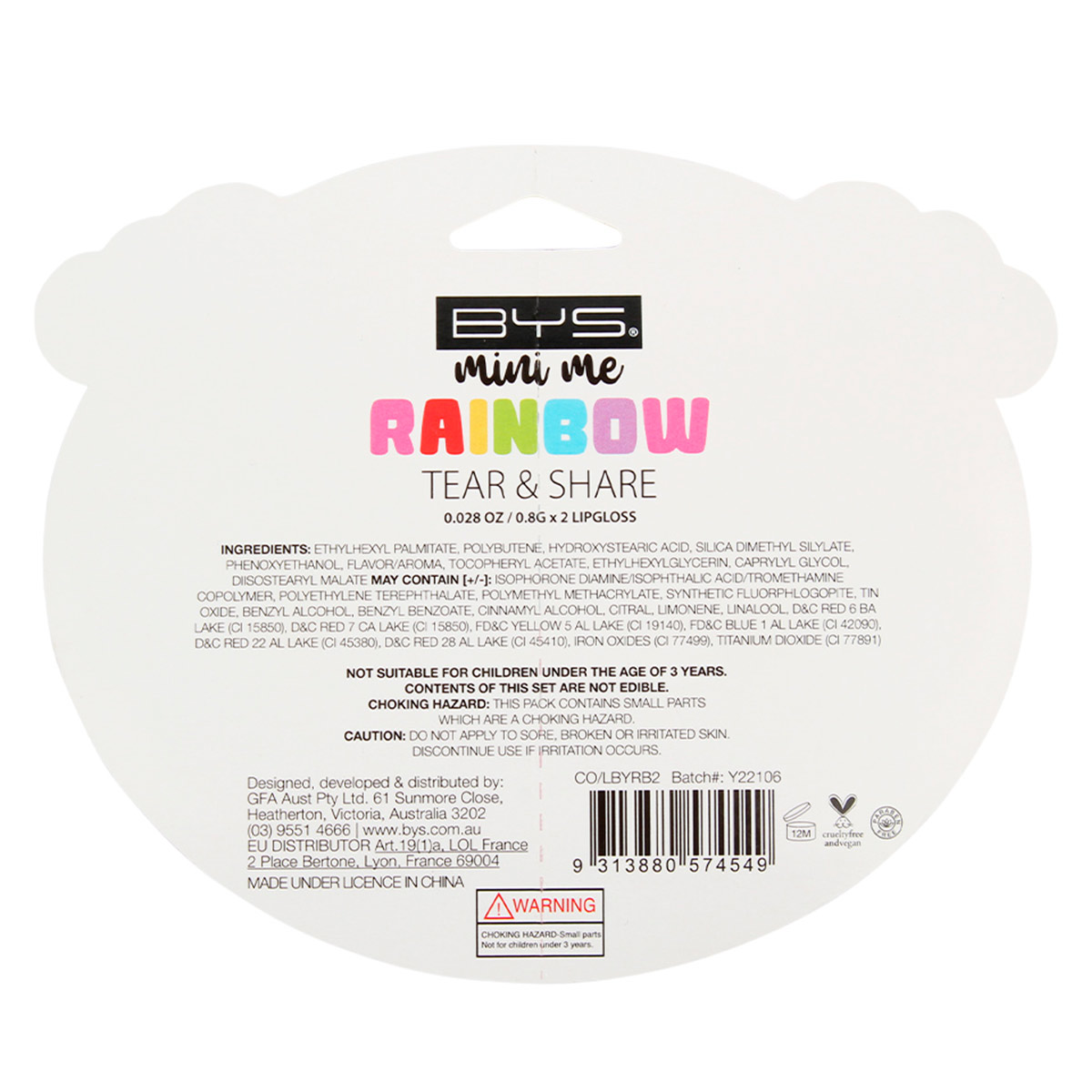 Gloss para Labios 2 piezas Rainbow BM015 Bys Mini Me image number null