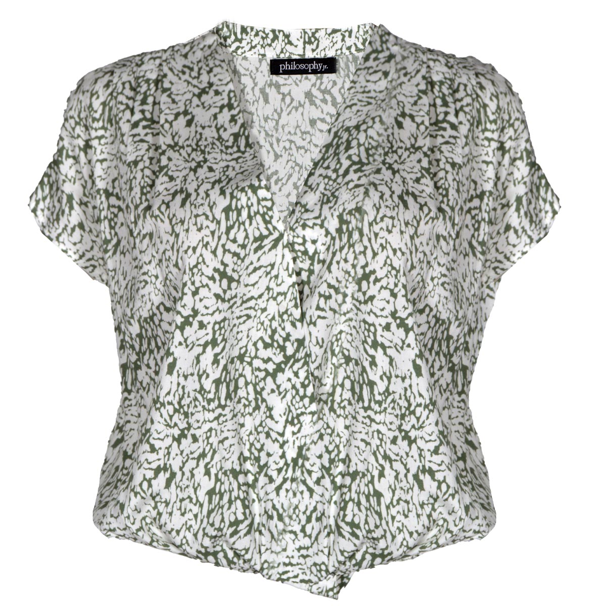Blusa Estampada con Escote Cruzado Philosophy Talla Extra Grande Color Verde Combinado para Mujer image number null