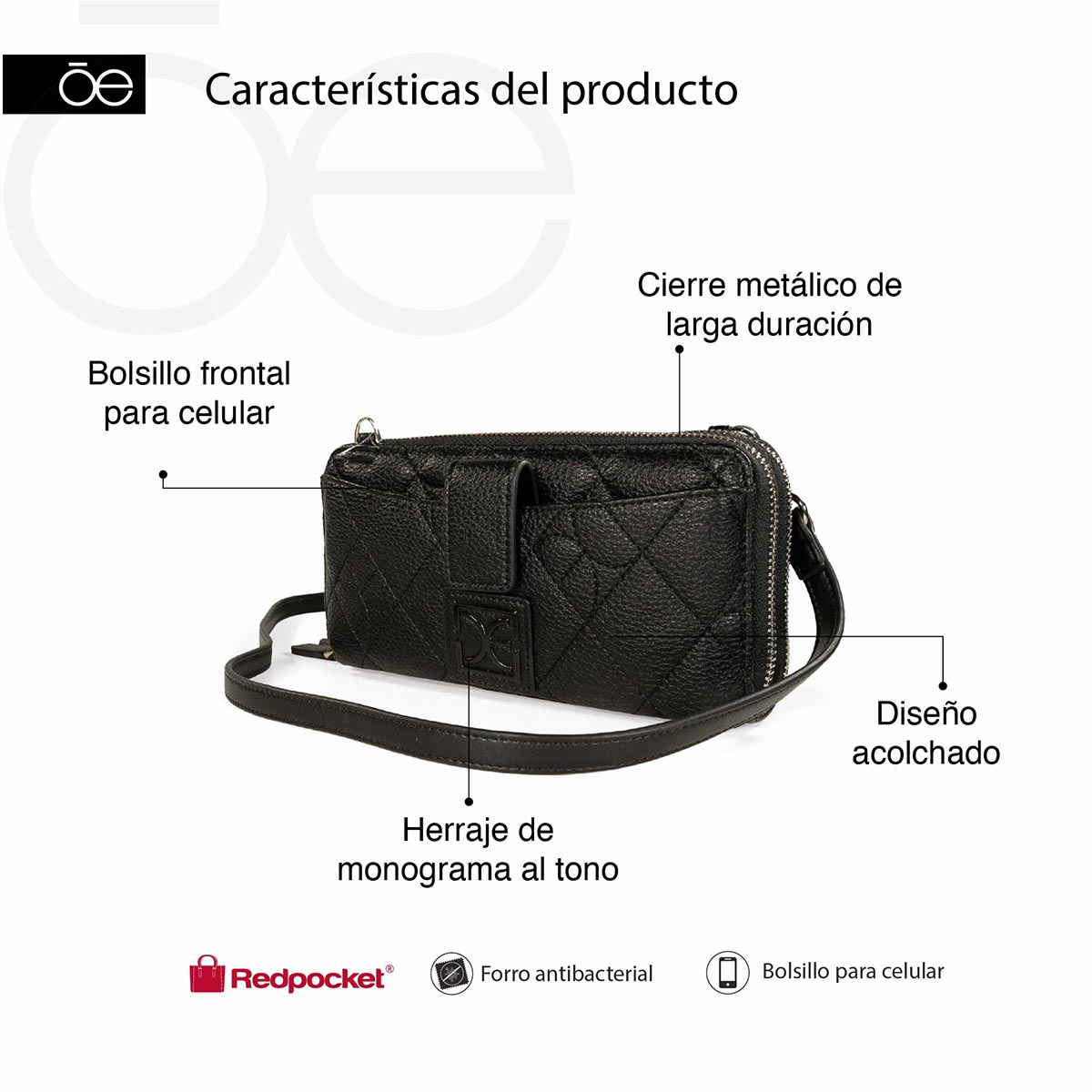 Billetera Cierre Doble Cloe Negra para Mujer image number null