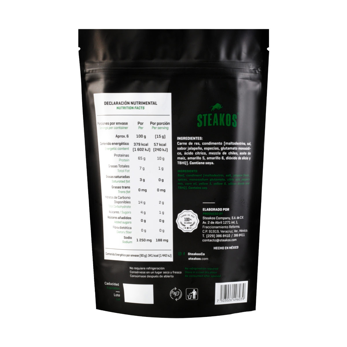 Carne Seca Sabor Jalape&ntilde;o Steakos 90g image number null