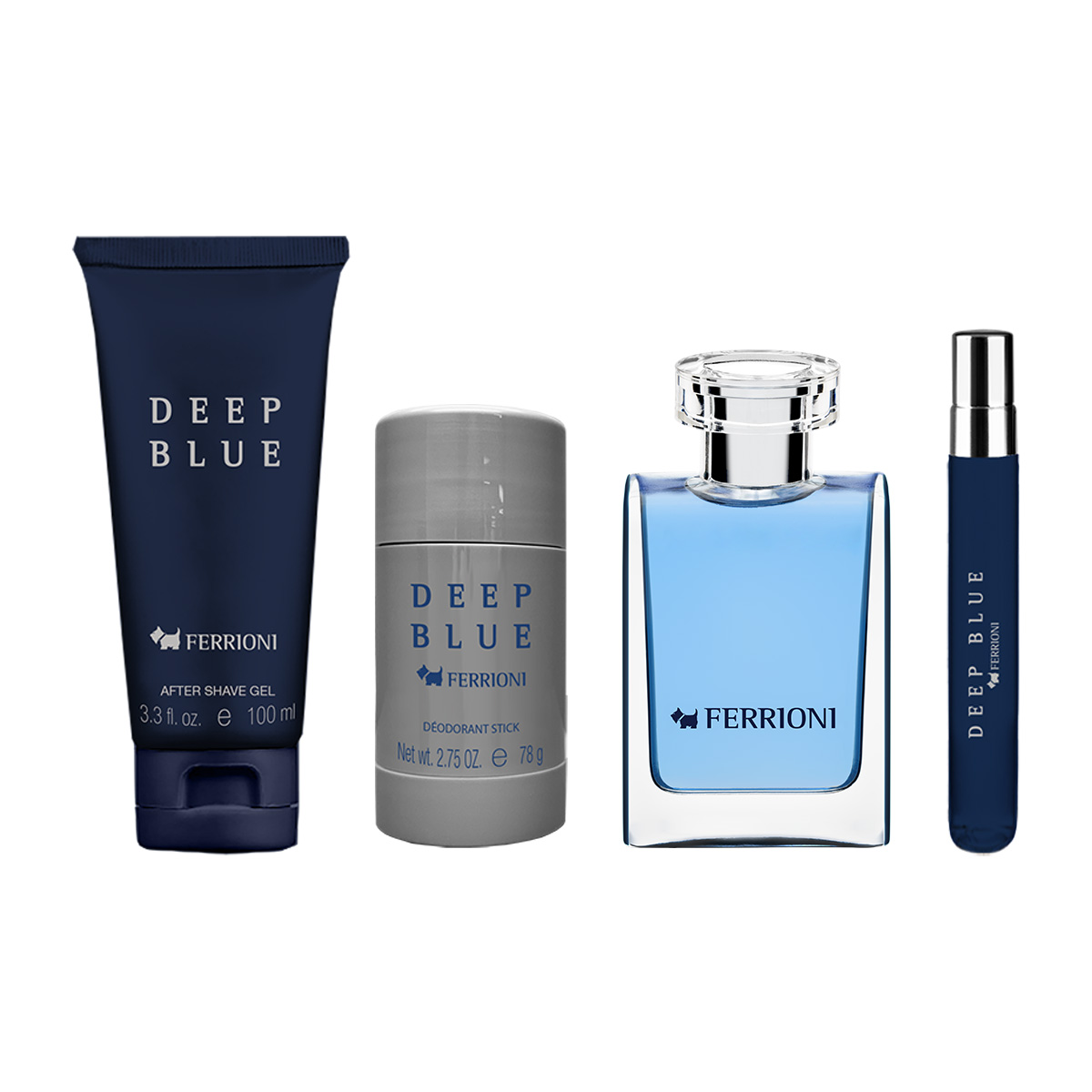 Set Eau De Toilette Ferrioni Deep Blue  100 Ml + After Shave Gel 100 Ml + 10 Ml + Deo Stick 78 G Para Hombre image number null