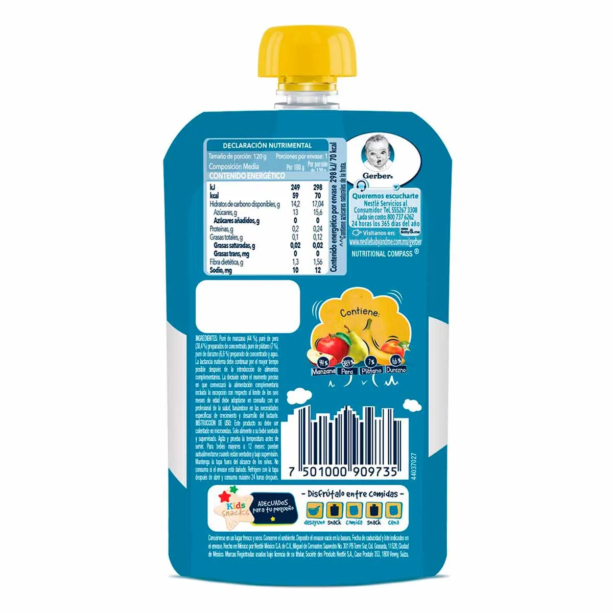 Flexipack Jr Manzana Pera Plátano Durazno 120 G Gerber image number null