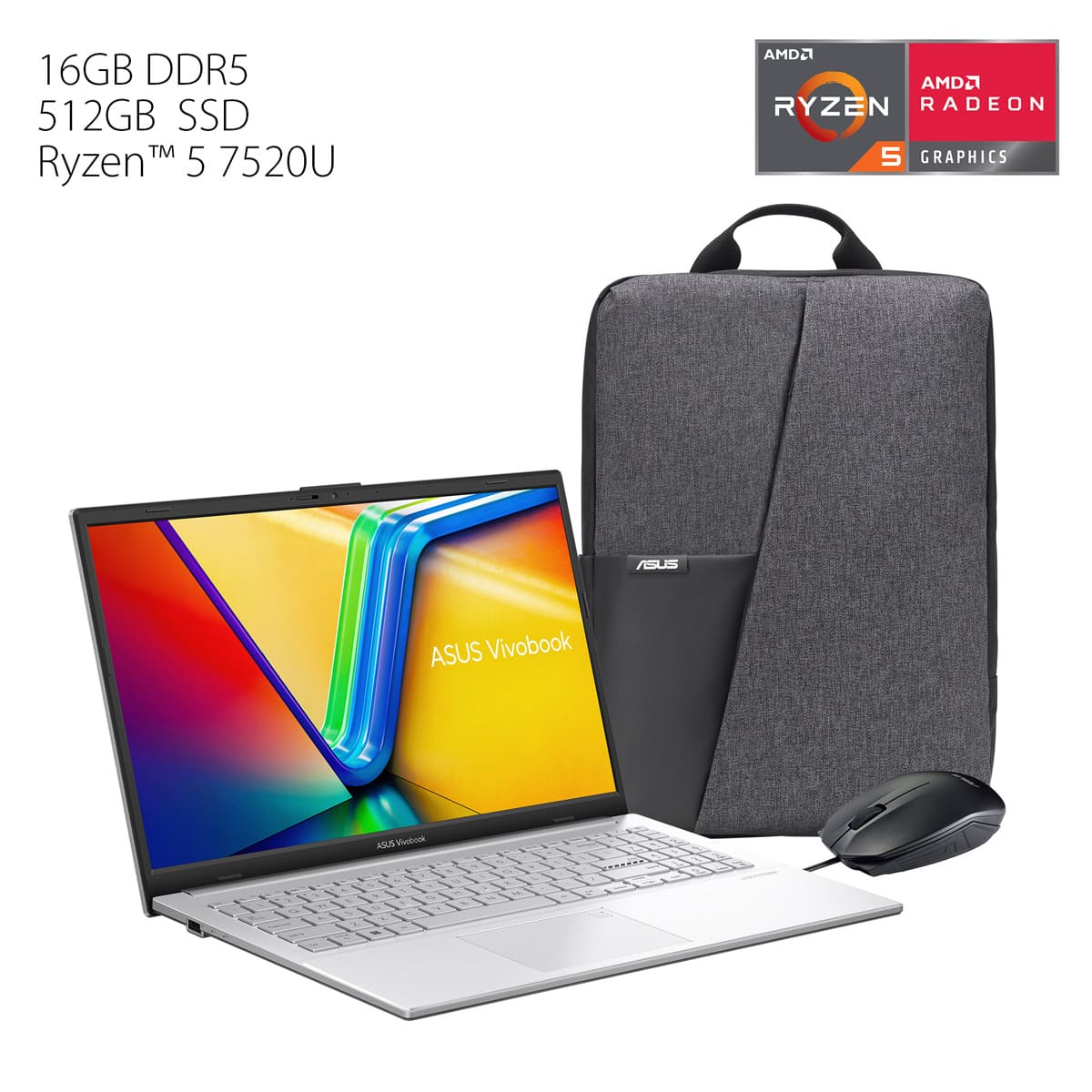 Laptop ASUS VivoBook Go E1504FA-NJ881W R5 7520U 16 RAM 512G+ Mochila y Mouse image number null