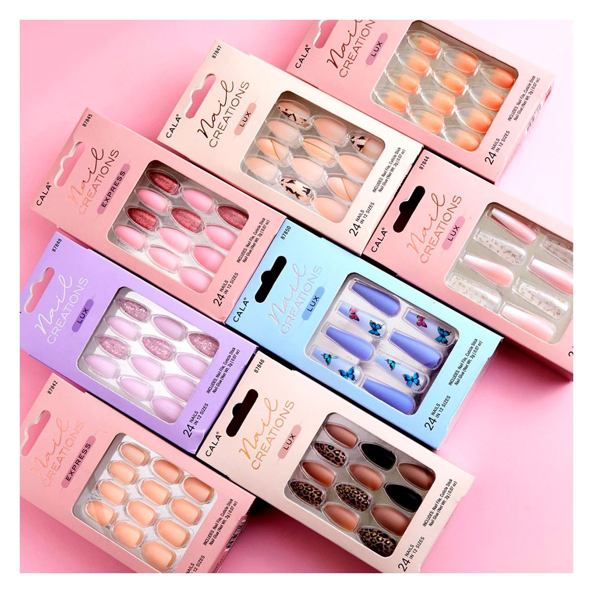 Kit Uñas Postizas Medium Coffin French con Punta de Color 24 piezas image number null