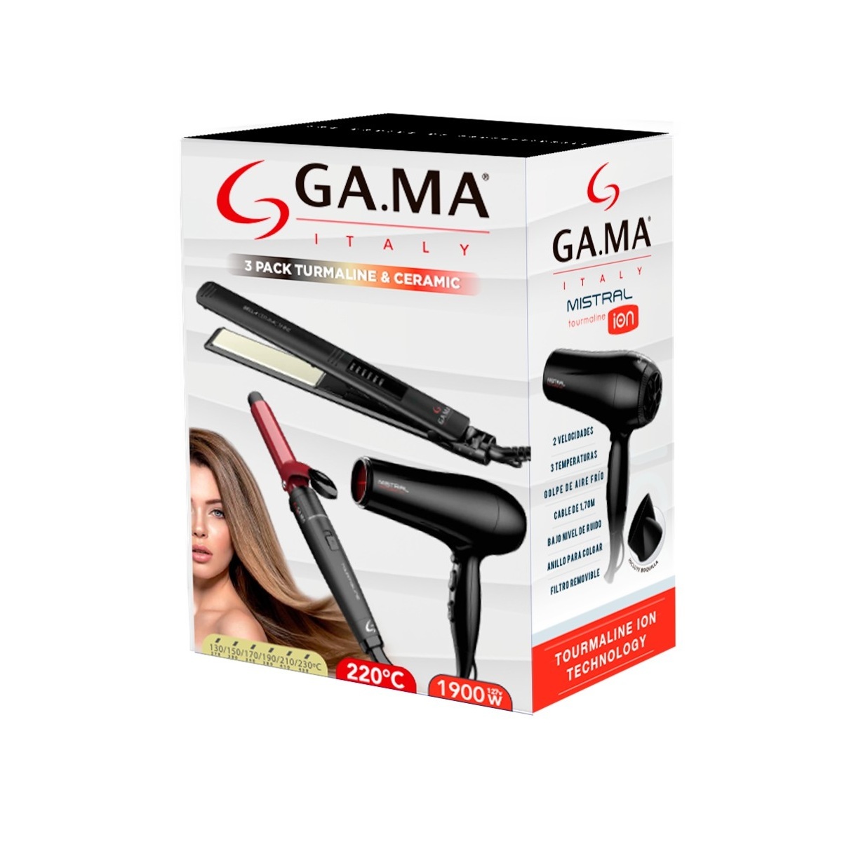 Tripack Turmalina y Ceramica Secadora, Alaciadora y Tenaza Gama Italy image number null