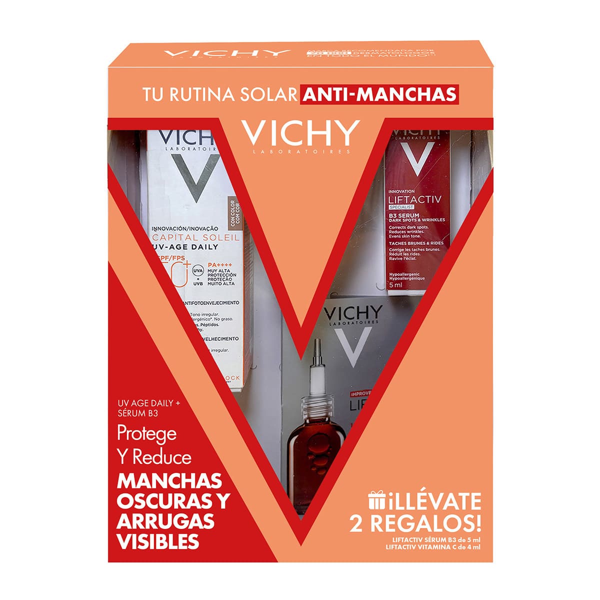 Vichy Capital Soleil UV Age Daily con Color FPS 50 + Liftactiv Specialist B3 S&eacute;rum + Liftactiv Vitamina C S&eacute;rum image number null