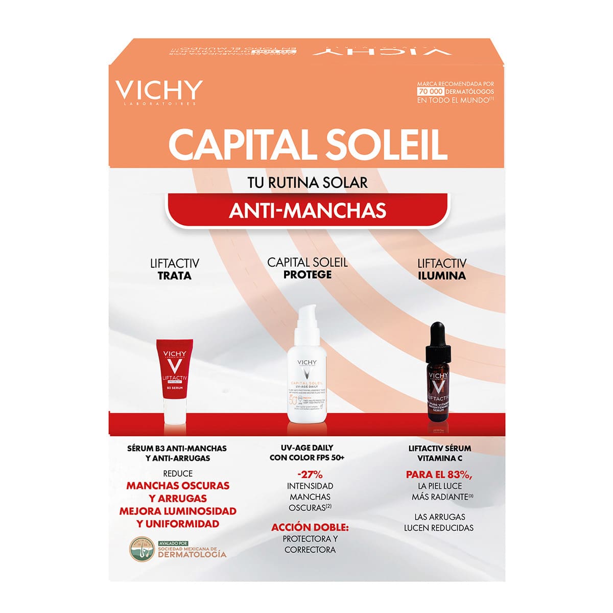 Vichy Capital Soleil UV Age Daily con Color FPS 50 + Liftactiv Specialist B3 S&eacute;rum + Liftactiv Vitamina C S&eacute;rum image number null