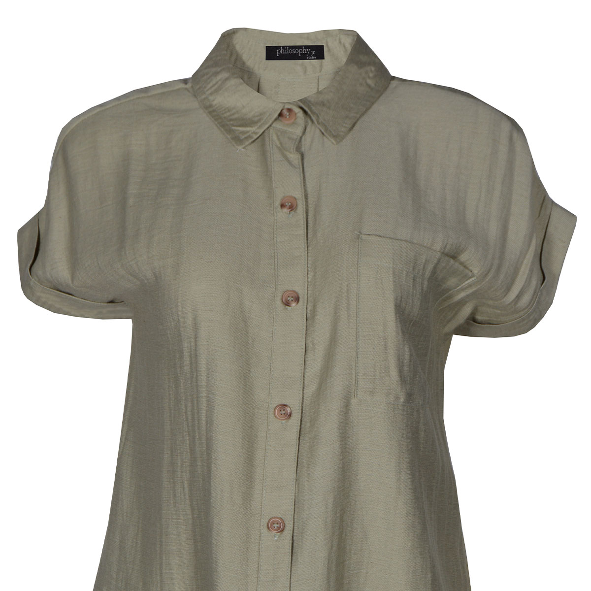 Blusa Camisera con Bolsillo Philosophy Talla Grande Color Verde Claro para Mujer image number null