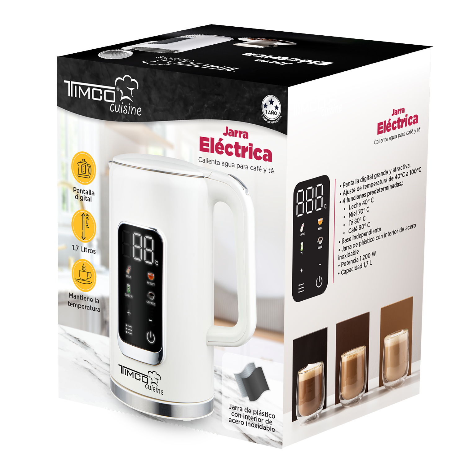 Tetera Eléctrica Blanca Pantalla Digital Timco image number null