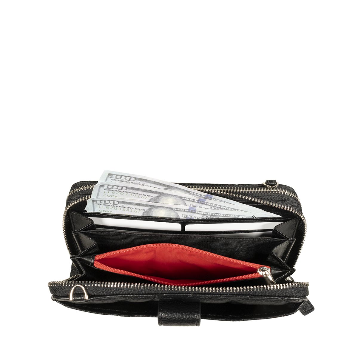 Billetera Cierre Doble Cloe Negra para Mujer image number null